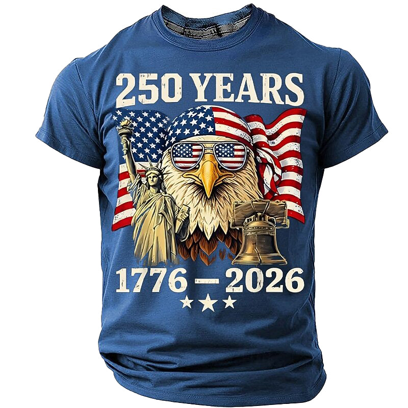 Cardydony Men's Anniversary 250 Years 1776 2026 Cool Bald Eagle Sunglasses Statue Of Liberty Us Flag T Shirt