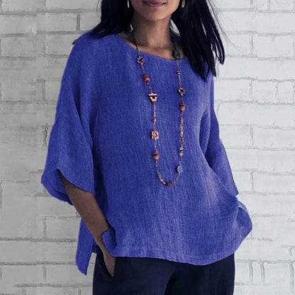 Cardydony 3/4 Sleeve Round Neck Cotton and Linen T-Shirt