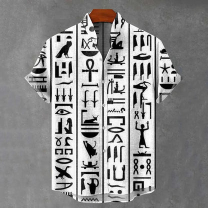 Cardydony Abstract Egyptian Art Totem Vintage Figures Geometric Print Casual Shirt