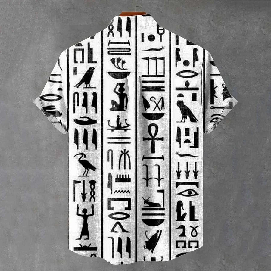 Cardydony Abstract Egyptian Art Totem Vintage Figures Geometric Print Casual Shirt