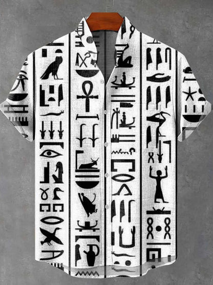 Cardydony Abstract Egyptian Art Totem Vintage Figures Geometric Print Casual Shirt