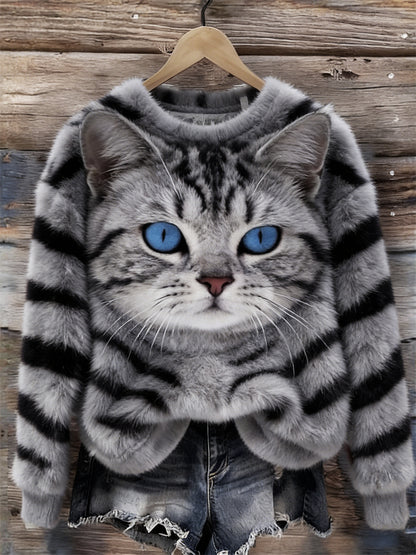 Cardydony American Shorthair Tabby Cat & Pattern Cozy Plush Sweatshirt