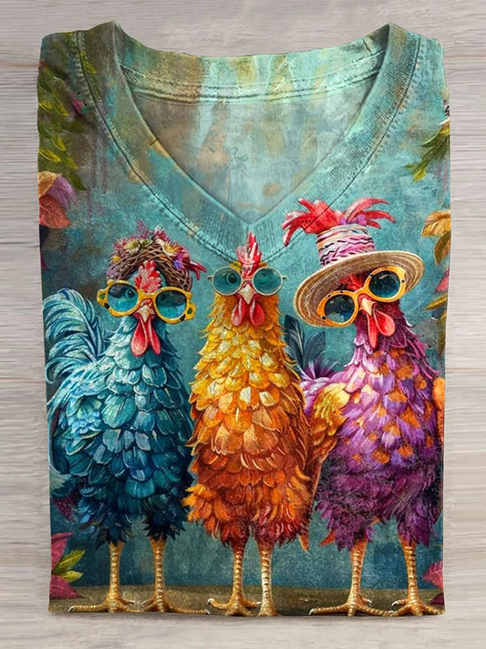 Cardydony Bestie Chicken Art Print Casual T-Shirt