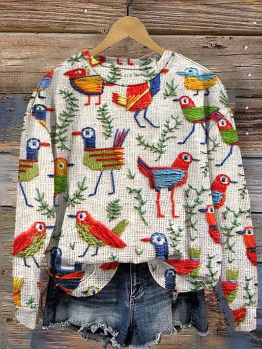 Cardydony Birds Boho Embroidery Art Print Sweatshirt
