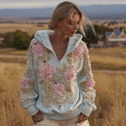 Cardydony Bohemian Style Plant And Flower Embroidery Pattern Women's Hooded Sweatshirt