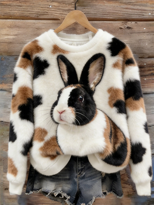 Cardydony Calico Bunny & Pattern Cozy Plush Sweatshirt