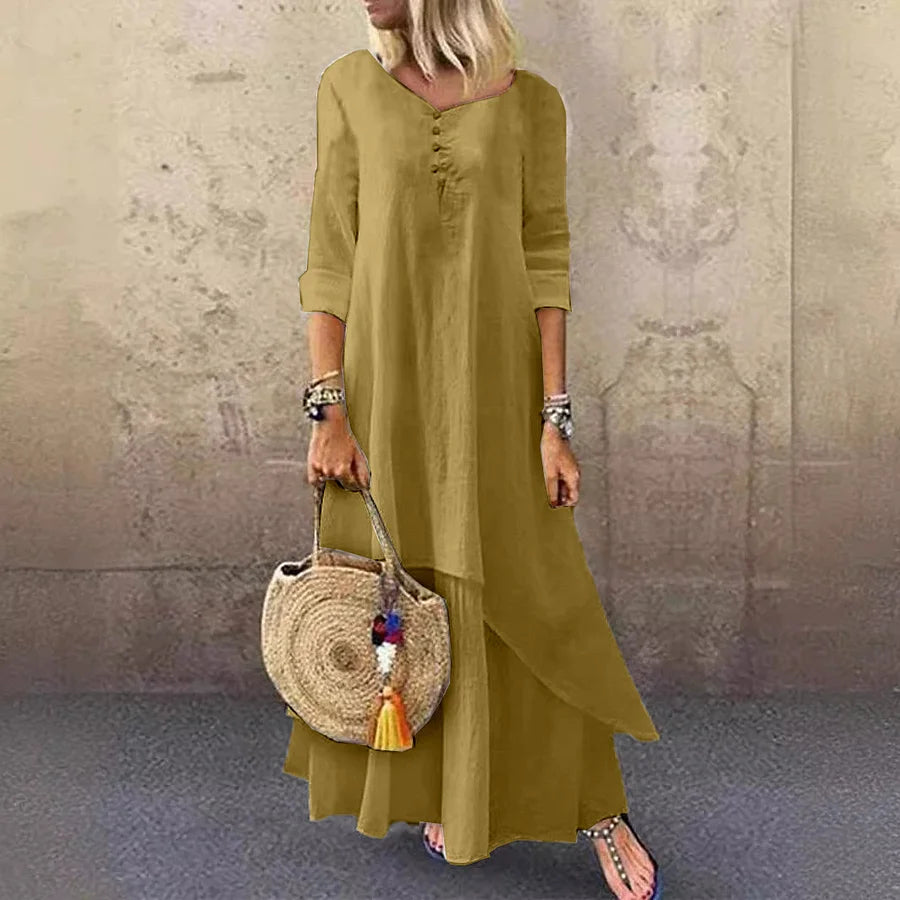 Cardydony Casual Multi-layer Design Linen Dress
