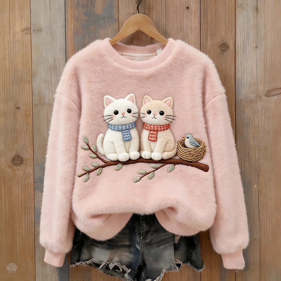 Cardydony Cat And Bird On The Tree Crew Neck Sweatshirt