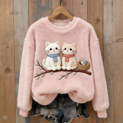 Cardydony Cat And Bird On The Tree Crew Neck Sweatshirt