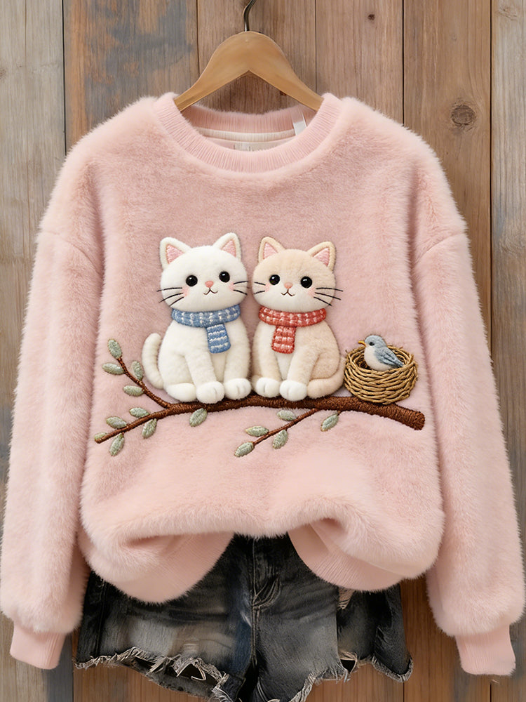 Cardydony Cat And Bird On The Tree Crew Neck Sweatshirt