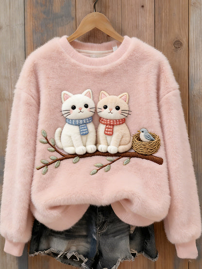 Cardydony Cat And Bird On The Tree Crew Neck Sweatshirt