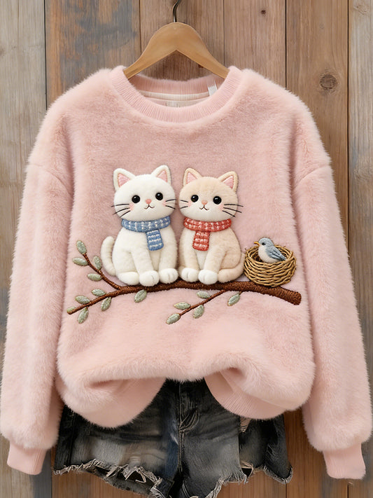 Cardydony Cat And Bird On The Tree Crew Neck Sweatshirt