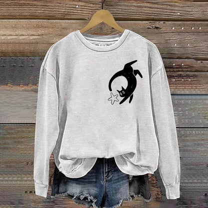 Cardydony Cat Chasing Stars Pattern Women's Casual Sweatshirt