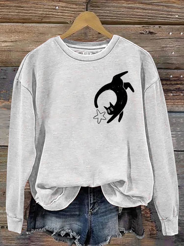 Cardydony Cat Chasing Stars Pattern Women's Casual Sweatshirt