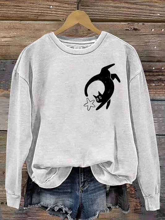 Cardydony Cat Chasing Stars Pattern Women's Casual Sweatshirt