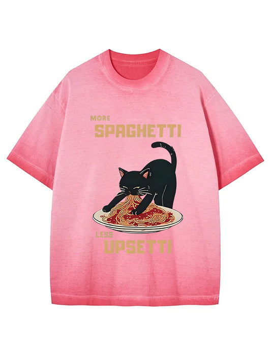 Cardydony Cat Eating Spaghetti Funny Gradient Washed T-shirt