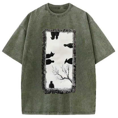 Cardydony Cats Watching You Washed T-shirt