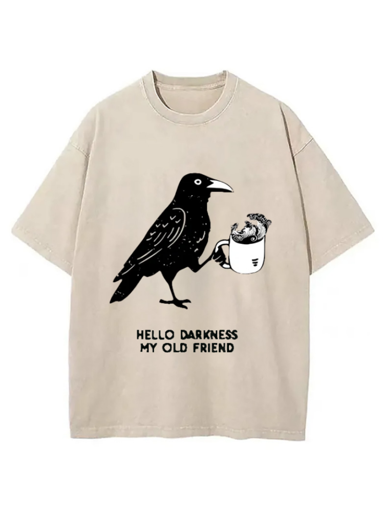 Cardydony Crow Drinking Black Coffee Funny Washed T-shirt