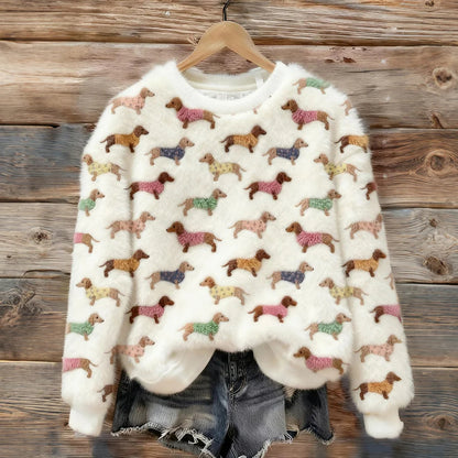 Cardydony Cute Dachshund Pattern Warm Plush Pullover Sweater