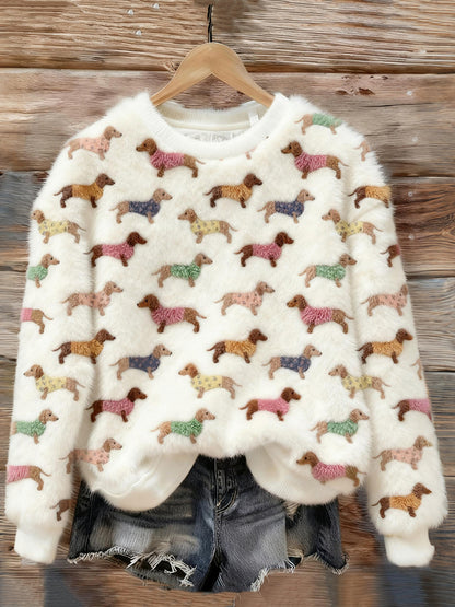 Cardydony Cute Dachshund Pattern Warm Plush Pullover Sweater
