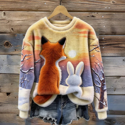 Cardydony Cute Fox And Bunny Art Cozy Plush Sweatshirt