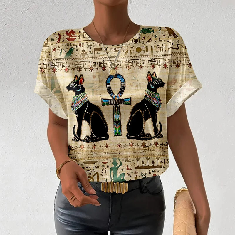 Cardydony Egyptian Cats And Ankh Cross Vintage Cozy T Shirt