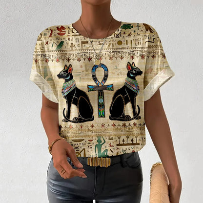 Cardydony Egyptian Cats And Ankh Cross Vintage Cozy T Shirt