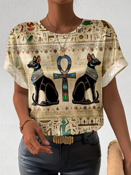 Cardydony Egyptian Cats And Ankh Cross Vintage Cozy T Shirt