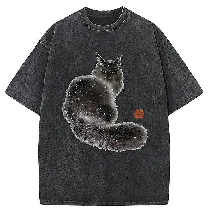 Cardydony Fat Black Cat Washed T-shirt