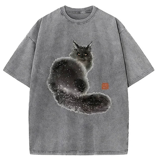 Cardydony Fat Black Cat Washed T-shirt