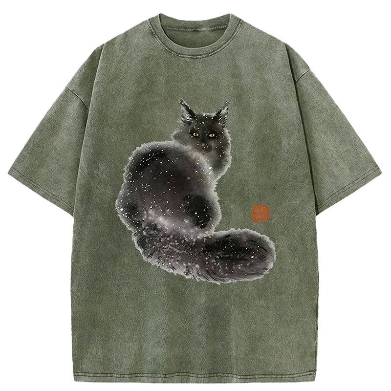 Cardydony Fat Black Cat Washed T-shirt
