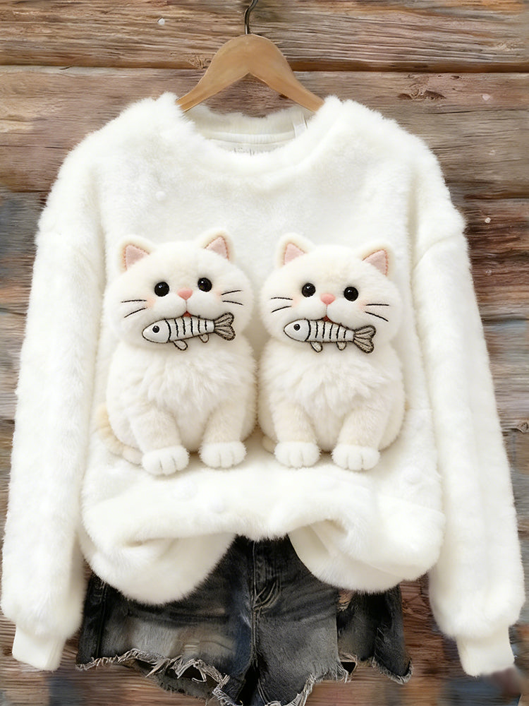 Cardydony Fish-carrying Cat Plush Turtleneck Sweater