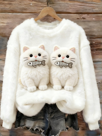 Cardydony Fish-carrying Cat Plush Turtleneck Sweater