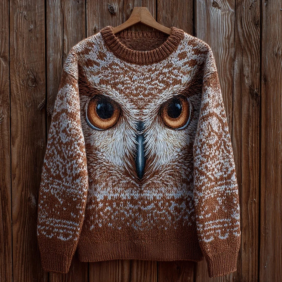 Cardydony Funny Forest Owl Pattern Comfy Knit Sweater