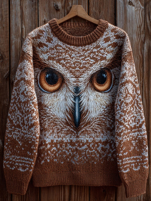 Cardydony Funny Forest Owl Pattern Comfy Knit Sweater