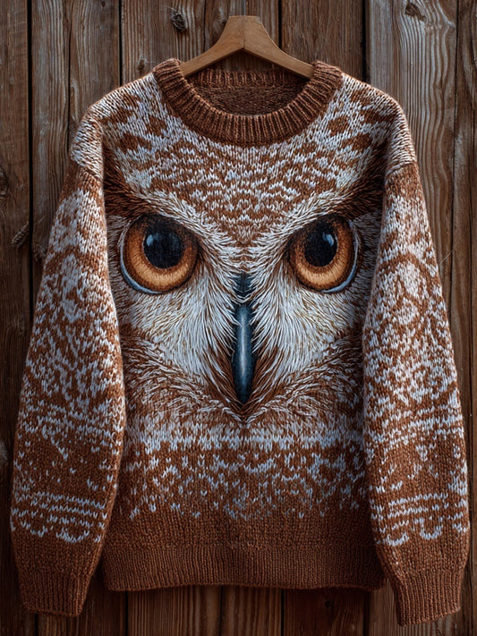 Cardydony Funny Forest Owl Pattern Comfy Knit Sweater
