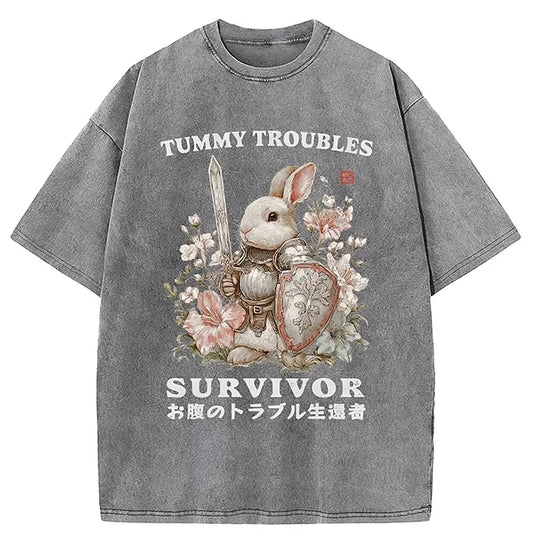 Cardydony Funny Rabbit：tummy Troubles Survivor Washed T-shirt