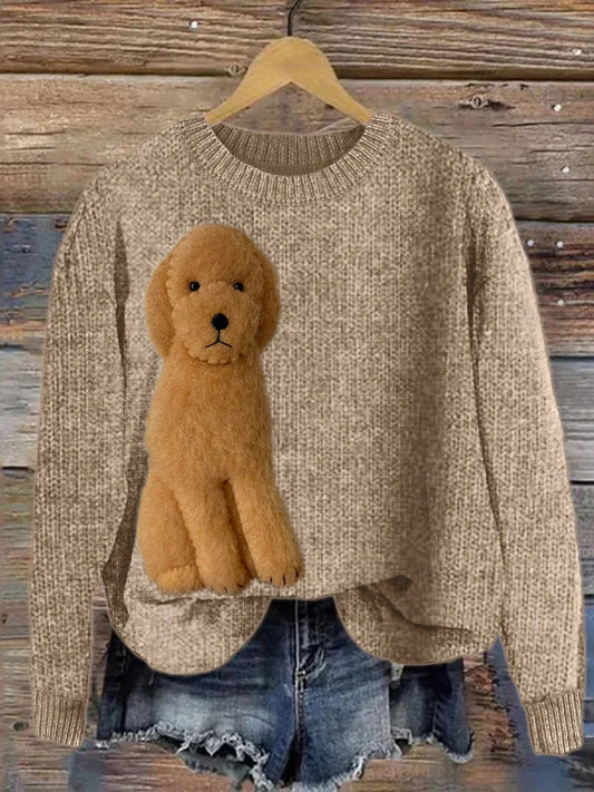 Cardydony Fuzzy Golden Doodle Dog Felt Cozy Knit Sweater