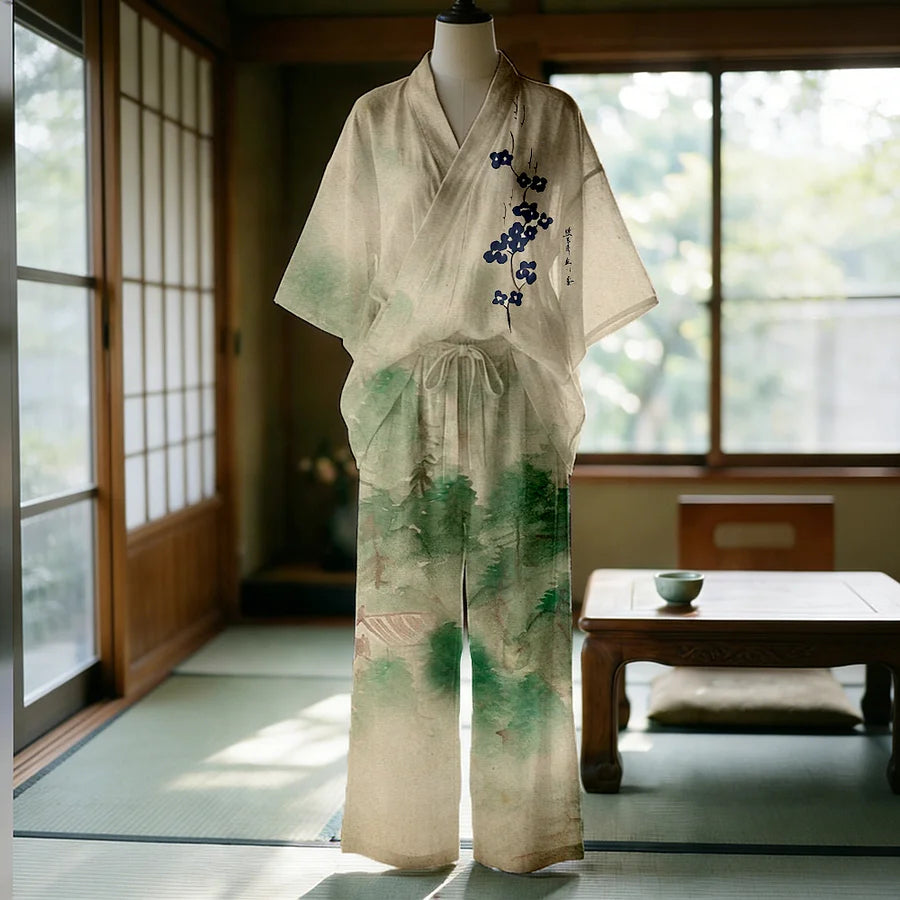 Cardydony Ink Minimal Zen Feng Shui Art Flowy Kimono Set