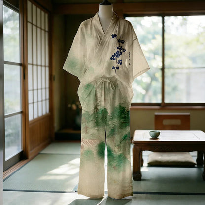 Cardydony Ink Minimal Zen Feng Shui Art Flowy Kimono Set