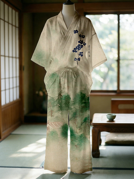 Cardydony Ink Minimal Zen Feng Shui Art Flowy Kimono Set