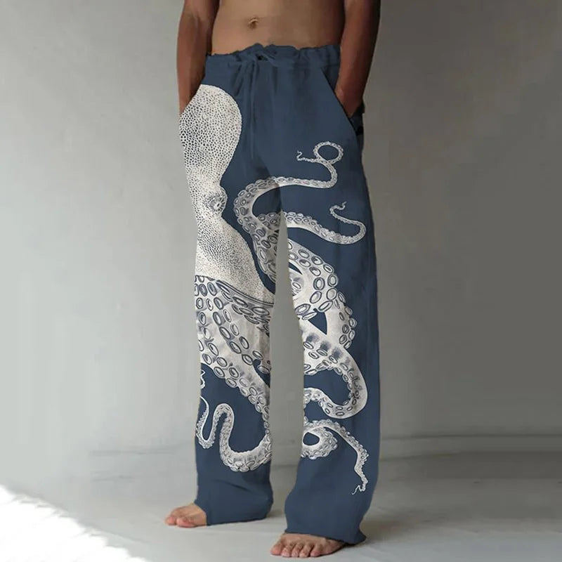 Cardydony Japanese Art Octopus Graphic Printed Casual Pants