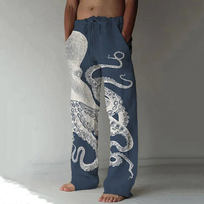 Cardydony Japanese Art Octopus Graphic Printed Casual Pants