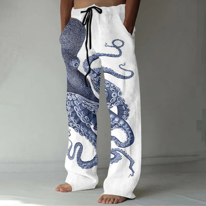 Cardydony Japanese Art Octopus Graphic Printed Casual Pants
