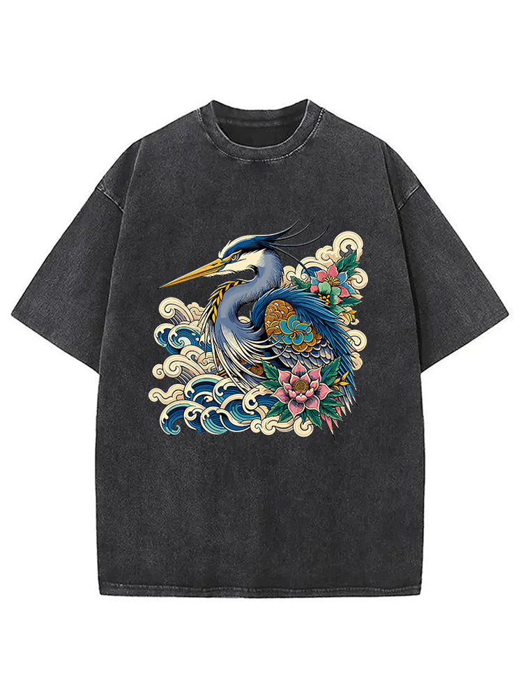 Cardydony Japanese Blue Heron Washed T-shirt