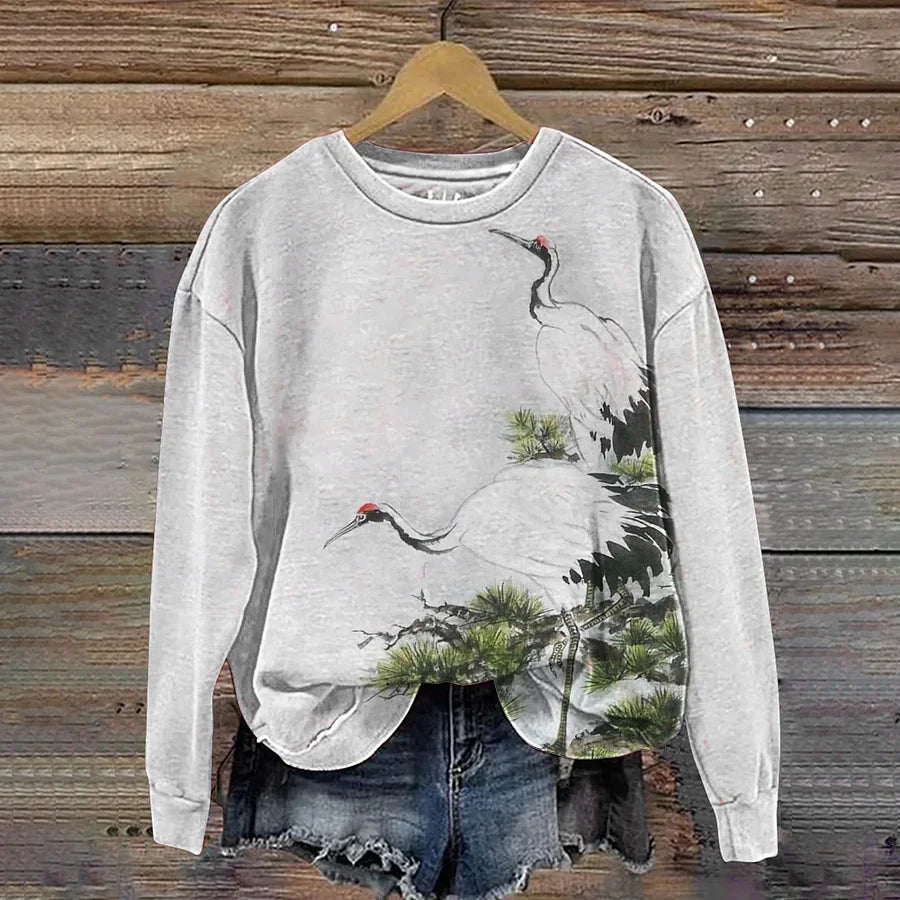 Cardydony Japanese Crane Art Pattern Women's Casual Sweatshirt