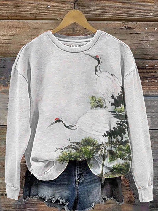 Cardydony Japanese Crane Art Pattern Women's Casual Sweatshirt