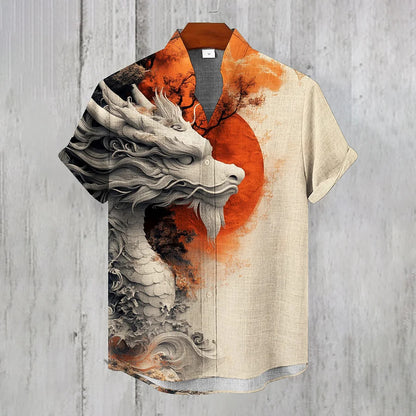 Cardydony Japanese Dragon Totem Art Men's Casual Short Sleeve Shirt