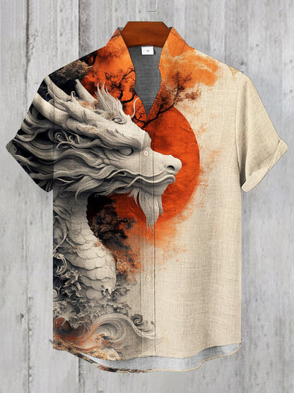 Cardydony Japanese Dragon Totem Art Men's Casual Short Sleeve Shirt