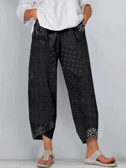 Cardydony Japanese Traditional Sashiko Art Cropped Casual Pants